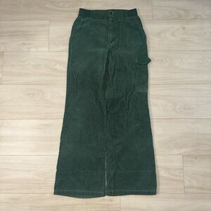 Vintage 70s Green Corduroy Pants 26x30 USA Talon Zip Cargo Stretch Wide Leg